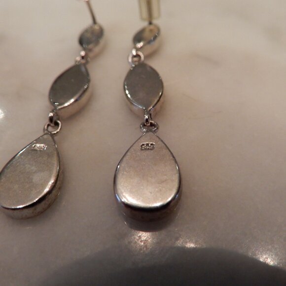 Vintage 925 Silver and Opal Resin Dangle Earrings - Picture 3 of 5